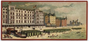 Grandes hoteles: vista exterior del Hotel de la Plage en Ostende, Bélgica - Mapa de una serie que presenta los hoteles de la 