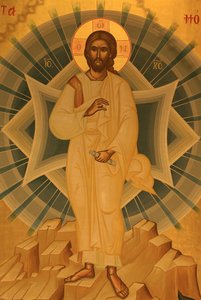 Icono ortodoxo griego que representa la Transfiguración de Jesús, Tesalónica, Grecia de Unbekannt