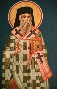 Icono ortodoxo griego que representa a un obispo santo, Tesalónica, Grecia de Unbekannt