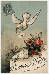 Tarjeta de felicitación: un pájaro trae una carta sellada - Postal fechada en 1906 de Unbekannt