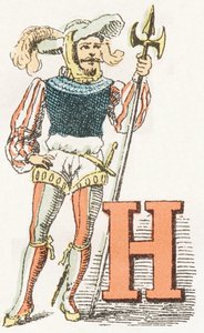 H - Alabardero - Alfabeto Infantil, Ediciones Gordinne 1920 (grabado)