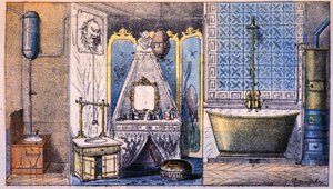Gestión del hábitat : aseo, cuarto de baño y bañera, c. 1870 (grabado) de Unbekannter Künstler