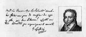 Caligrafía y firma de Rossini de una carta organizando un concierto para la Baronesa de Rothschild de Unbekannt