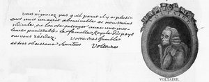 Caligrafía y firma de Voltaire, de una carta escrita en Colmar al Ministro Francés en la corte de Federico el Grande en Berlín, el Caballero de la Touche, 3 de marzo de Unbekannt