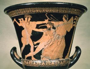Heracles luchando, detalle de un cáliz-krater de figuras rojas ático, siglo V a.C. (cerámica)