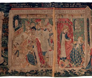 Historia de San Piat y San Eleuthère, también llamado tapiz de Arras. Encargado al canónigo Toussaint Prier, capellán del duque de Borgoña, finales del siglo XIV-principios del XV. 22m x 2m. Detalle (tapiz) de Alec Hunter