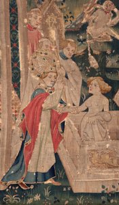 Historia de San Piat y San Eleuthère, también llamado tapiz de Arras. Encargado al canónigo Toussaint Prier, capellán del duque de Borgoña, finales del siglo XIV-principios del XV. 22 m x 2 m. Detalle (tapiz) de Unbekannter Künstler