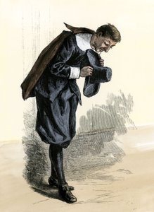 Historia de los colonos y del conquete del Oeste: Pioneros americanos. Puritano de Nueva Inglaterra inclinando la cabeza. Grabado para colorear del siglo XIX. de Unbekannter Künstler