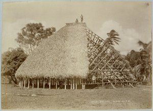 Construcción de casas en Samoa, c.1875 de Unbekannt