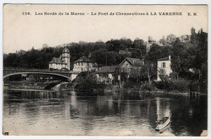 Ile de France, Val de Marne (94), La Varenne: las orillas del Marne y el puente de Chennevieres, con el castillo des Rets - Postal fechada entre 1910-1919 de Unbekannt