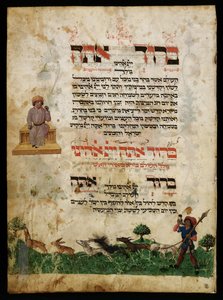 Ilustración de la caza de la liebre en la Hagada Ashkenazi de Unbekannter Künstler