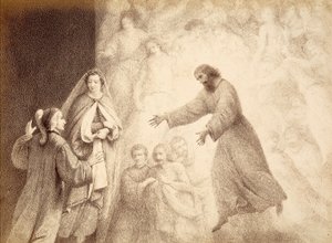 En la Esfera de Marte, Dante se encuentra con el espíritu de su antepasado Cacciaguida. Ilustración del Canto XV del Paradiso de La Divina Comedia de Dante Alighieri. Obra de Franceso Scaramuzza dedicada al Ayuntamiento de Florencia.