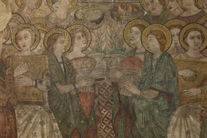Interior. Cruce norte. Altar (Altar de las pinturas murales). Original de la capilla mayor. Pinturas murales (¿fresco?). (detalle) Final del siglo XIV de Unbekannt