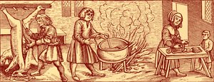 Interior de una cocina en el siglo XVI de Unbekannter Künstler