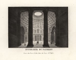 Interior del Panteón mostrando la cúpula con casetones y el óculo, Roma