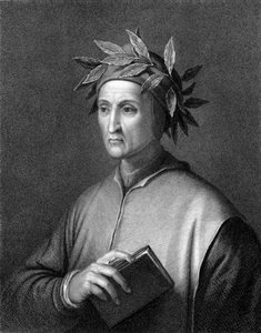 Poeta italiano Dante Alighieri (foto en blanco y negro)