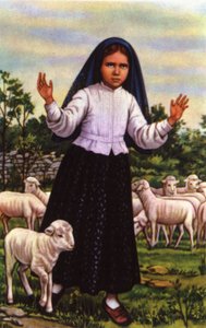 Jacinta, que vio a la Virgen María en Fátima en 1917, c.1920-1930 (postal)