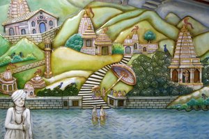Templo hindú Jalaram Prathna, Leicester. Obra de arte que representa la vida de Jalarambapa. Reino Unido de Unbekannt