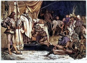 Jean de Bethencourt, caballero normando, barón de Saint Martin le Gaillard, conquistó y cristianizó las Islas Canarias en enero de 1405, de la revista "Sur terre et sur mer" n°28, 8 de enero. de Unbekannter Künstler