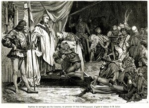 Jean de Bethencourt, caballero normando, barón de Saint Martin le Gaillard, conquistó y cristianizó las Islas Canarias en enero de 1405, de la revista "Sur terre et sur mer" n°28, 8 de enero. de Unbekannter Künstler