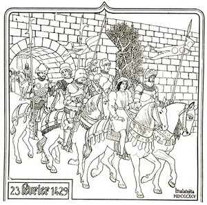 Juana de Arco y su escolta abandonan Vauleurs el 23 de febrero de Unbekannter Künstler