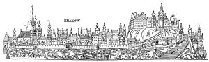 Cracovia. Vista de la ciudad en el siglo XVI. Polonia