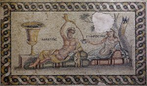 Kratos (Cratos) y Eufrosina (Eutimia) - Mosaico, Akratos y Eufrosina, Museo del Mosaico de Zeugma, Gaziantep, Región de Anatolia del Sureste, Anatolia, Turquía, Asia de Unbekannter Künstler