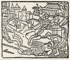 Lancelot en un torneo (xilografía) de Unbekannter Künstler