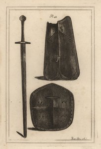 Gran peto o coraza, escudo perforado en el centro y espada de dos manos que pertenecieron a Guy, Conde de Warwick de Unbekannt