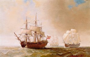 El navío español San Hermenegildo en la batalla de Trafalgar el 21/10/1805: la flota franco-española al mando del almirante Villeneuve se enfrentó a la flota británica comandada por el vicealmirante Nelson. Pintura anónima del siglo XIX de Unbekannter Künstler