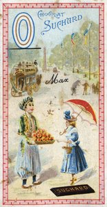 Letra O: ómnibus, otomano, paraguas, oriflama, naranja, obelisco, oso. Grabado del Alfabeto editado por Chocolat Suchard, principios del siglo XX. 24 cromolitografías que representan lugares, personajes y objetos para descubrir en la imagen de Unbekannt