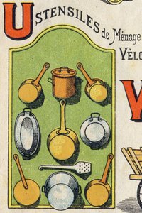 Letra U. Cocote, estufa, ardilla, cacerola... Grabado en "Juguetes ABC". Imágenes de Epinal en cromolitografía, circa 1890 de Unbekannt