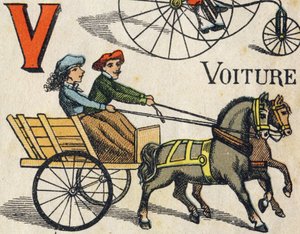Letra V para coche. Grabado en "Juguetes ABC". Imágenes de Epinal en cromolitografía, circa 1890 de Unbekannt