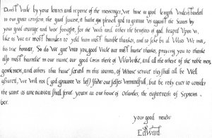 Carta del Rey Eduardo VI a la edad de 9 años a su tío, Edward Seymour, felicitándolo por la victoria sobre los escoceses en la batalla de Pinkie el 10 de septiembre de Unbekannt