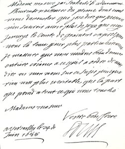 Carta de Luis XIV a María de Módena, felicitándola por el nacimiento de un príncipe, James Edward, Príncipe de Gales de Unbekannt