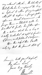 Carta del Primer Ministro Lord John Russell al Obispo de Durham, denunciando la agresión del Papa al establecer obispados católicos romanos en Inglaterra, escrita en Downing Street, 4 de noviembre de Unbekannt