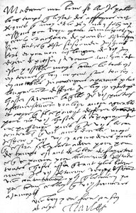 Carta, en francés, del Emperador Carlos V a su nuera, la Reina María I de Inglaterra, expresando su deseo de ver a su hijo el Rey Felipe, su esposo, para consultarle sobre asuntos, expresando su pesar por la necesidad de privarla de él