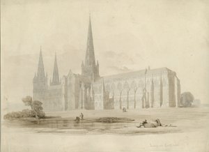 Catedral de Lichfield - Vista sureste: dibujo y lavado, nd [?siglo XIX] de Unbekannt