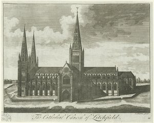 Catedral de Lichfield - Vista sur: grabado, nd [?siglo XVIII] de Unbekannt