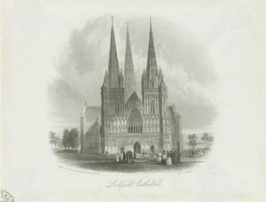 Catedral de Lichfield - Frente Oeste: grabado en acero, nd [c 1842] de Unbekannt