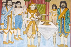 Vida del Buda. El príncipe Siddhartha Gautama se convirtió en campeón de esgrima, lucha y tiro con arco. Siem Reap, Camboya de Unbekannt