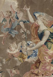 Vida de la Virgen: "La Anunciación" - Detalle Tapiz de lana y seda realizado en el taller de Pierre Damour según los dibujos de Charles Poerson (1609-1667)