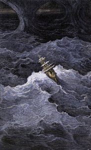 Literatura: Barco en medio del mar. Ilustración de la novela de Samuel Taylor Coleridge (1772-1834) "Rime of the Ancient Mariner". Grabado en color según una ilustración de Gustave Dore. de Unbekannter Künstler