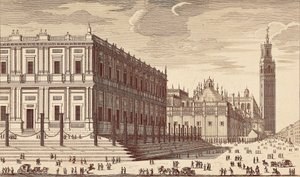 Lonja de Comercio y vista parcial de la Catedral de Sevilla. Grabado. ESPAÑA. MADRID (COMUNIDAD AUTÓNOMA). Madrid. Biblioteca Nacional de Unbekannter Künstler