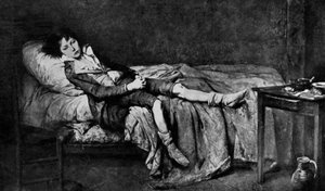 Luis XVII (1785-1795) alargado en su celda de la prisión del Temple donde se encerró desde el 13 de agosto de Unbekannter Künstler