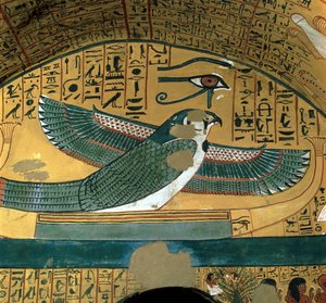 Luxor (Luxor, Luxor) Tebas: Deir el Medineh, Necropole des artesanos. El Dios Horus en una tumba de la XVIII Dinastía. de Leopold Blonder
