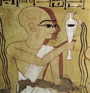 Luxor Tebas: Deir el Medineh, necrópolis de artesanos. Sacerdotes practicando la purificación. Tumba de la XIX Dinastía. de Leopold Blonder