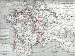 Mapa de Francia en tiempos del rey Carlos VII y tras la expulsión de los ingleses entre 1422 y 1461 (Mapa de Francia en tiempos del rey Carlos VII) Lámina del "Atlas Universel" de Houze de Unbekannter Künstler