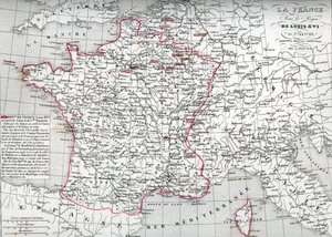Mapa de Francia bajo el reinado de Luis XVI de 1774 a 1793 (Mapa de Francia en tiempos del rey Luis XVI) Lámina del "Atlas Universel" de Houze de Unbekannter Künstler