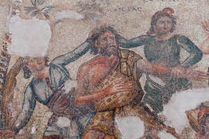 Marsias y los dos escitas ejecutando el veredicto de Apolo y llevándolo hacia un árbol donde será desollado vivo (detalle) de Unbekannt